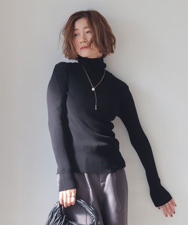 WEGO 【2025年秋冬新作】リブタートルニット ブラック
