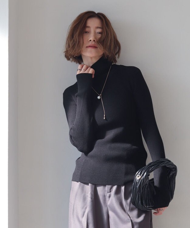 WEGO 【2025年秋冬新作】リブタートルニット ブラック