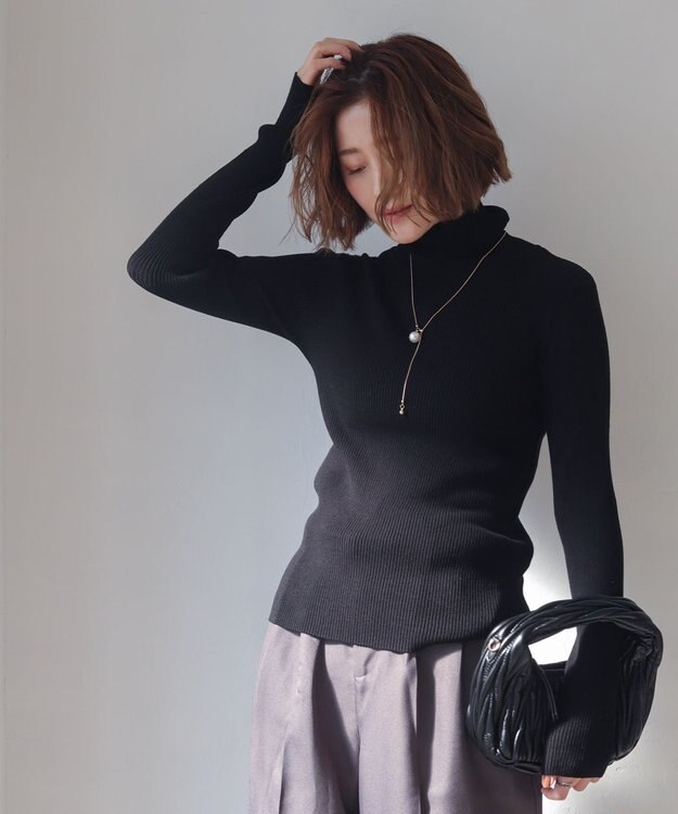 WEGO 【2025年秋冬新作】リブタートルニット ブラック