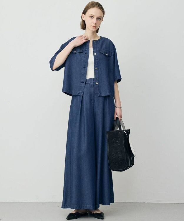 ICB L ナチュラルソフトデニム クロップドジャケット バイオデニム