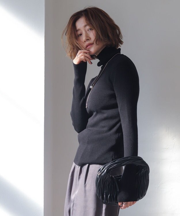 WEGO 【2025年秋冬新作】リブタートルニット ブラック