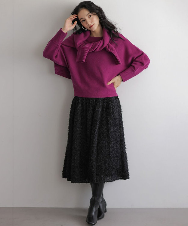 組曲 【加藤ローサさん着用】ウールカシミヤミックスボートネック ニット パープル系