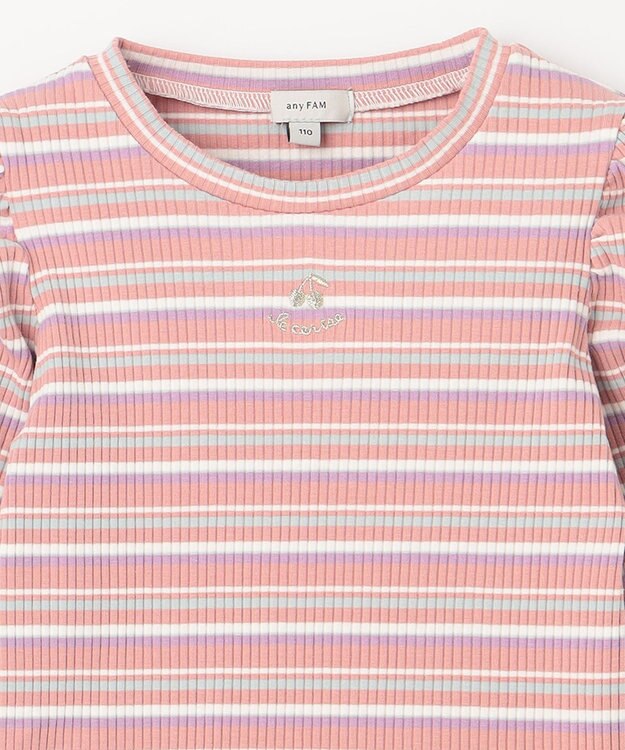 ANY KIDS 七分袖 テレコボーダー Tシャツ ピンク系