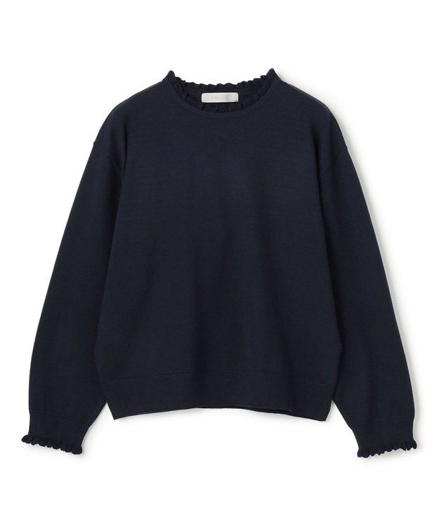 UNFILO フリルトリミング ニット ネイビー×ネイビー