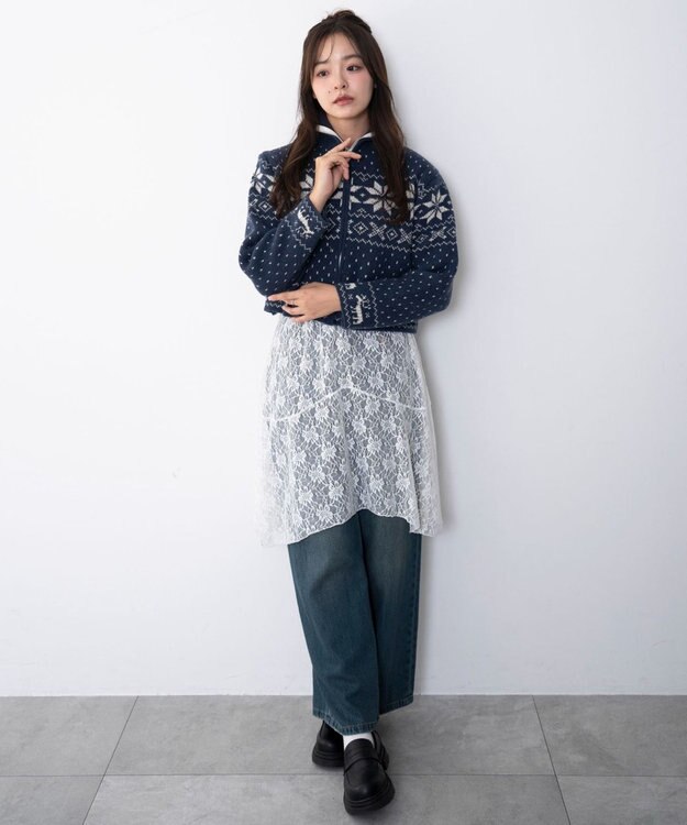 WEGO ユキガラダブルジップカーデ ブルー