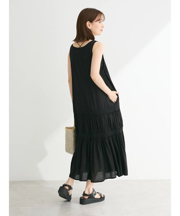 Green Parks Ｉ　ノースリスモッキング切替ワンピース Black