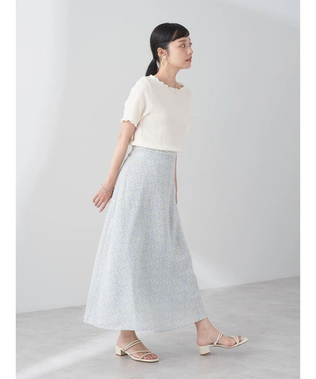 earth music&ecology フラワープリントフレアスカート Sax