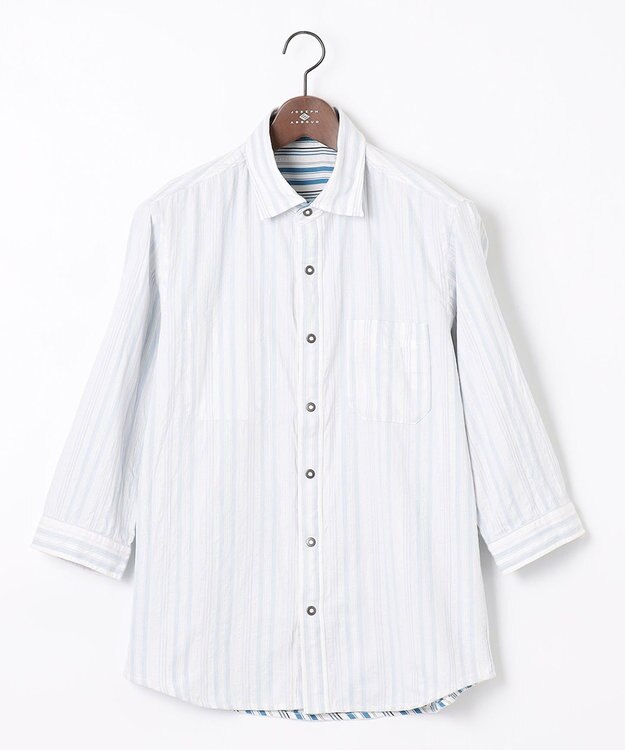 JOSEPH ABBOUD 【1枚で2通りの着こなし】オーガニックコットンリバーシブル 七分袖シャツ アイボリー系1
