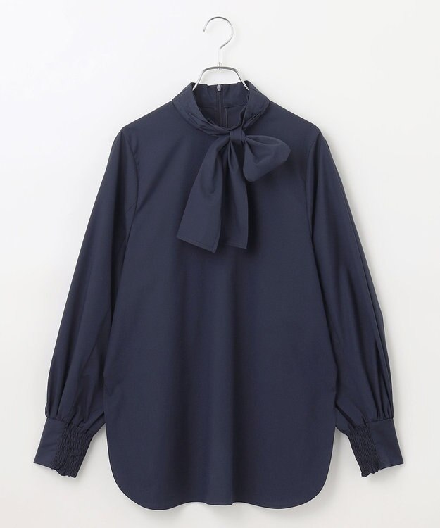 #Newans 【アイロンいらず】リボンタイブラウス ネイビー