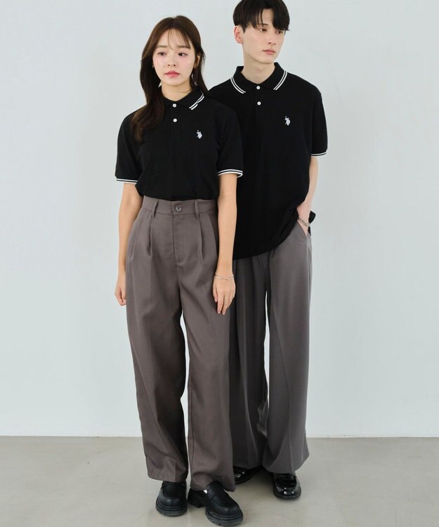 WEGO 【ユニセックス着用ITEM/SMLサイズ展開】別注USPOLOラインポロシャツ ブラック