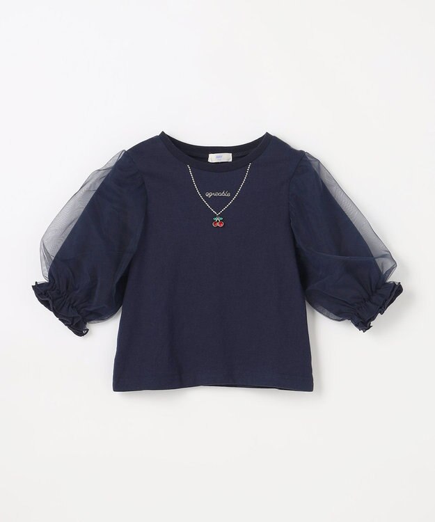 ANY KIDS チュール袖 七分Tシャツ ネイビー