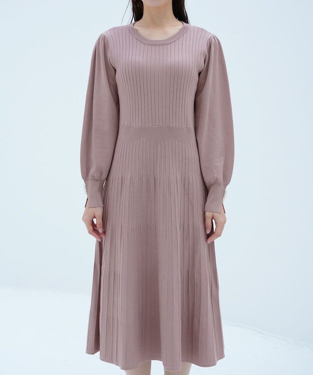 Tiaclasse リブニットパフスリーブワンピース モカ