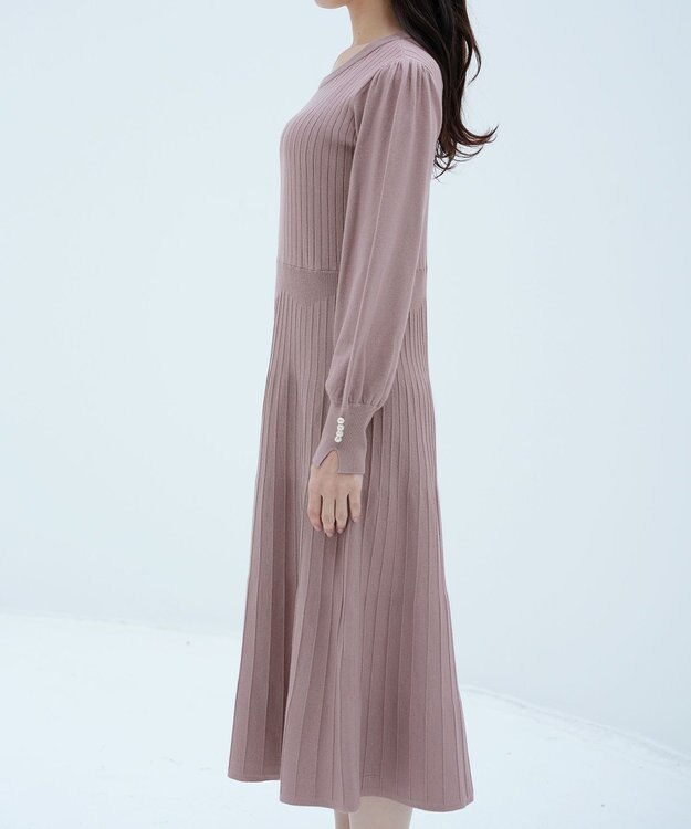 Tiaclasse リブニットパフスリーブワンピース モカ