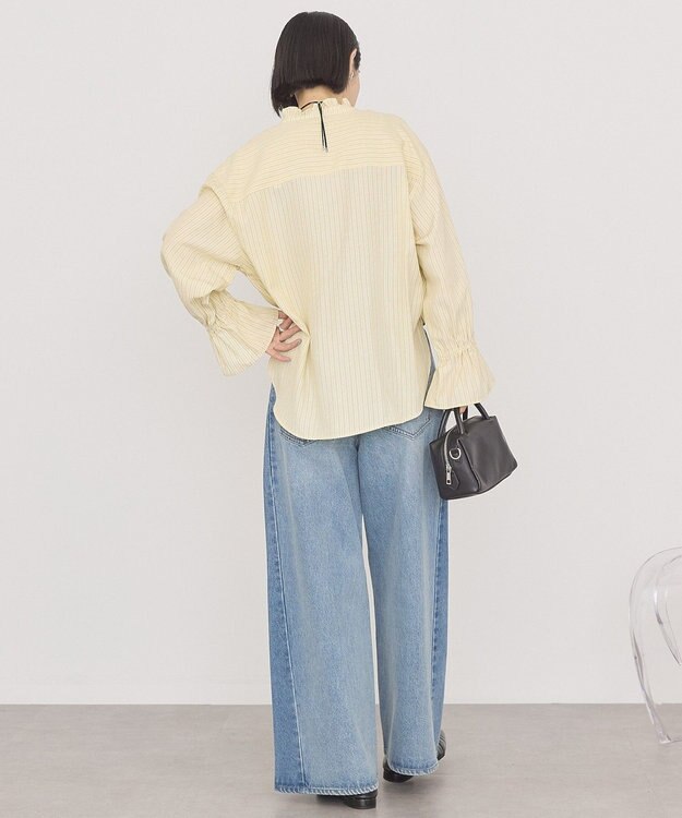 AMERICAN HOLIC スタンドフリルストライプスキッパーブラウス Yellow