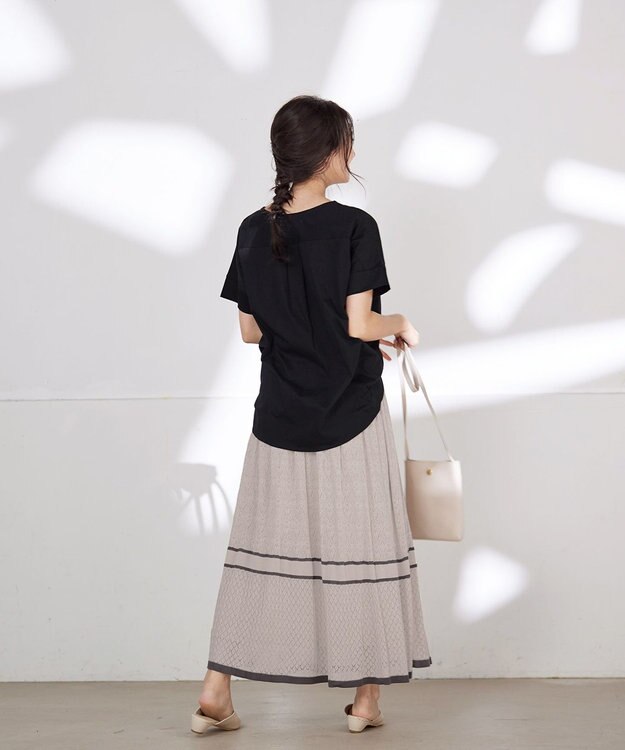 Tiaclasse クロシェ編み配色ニットスカート アイボリー×チャコール