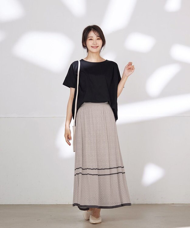 Tiaclasse クロシェ編み配色ニットスカート アイボリー×チャコール