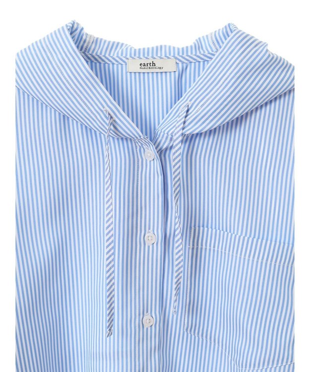 earth music&ecology フーディーシャツ Stripe Blue
