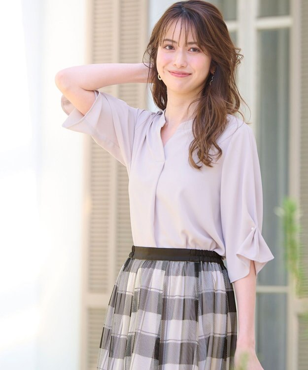 ANY SIS 【洗える】カフリングポイント ブラウス ローズグレー