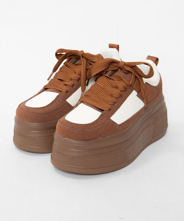 WEGO 厚底ワイドシューレーススニーカー ブラウン