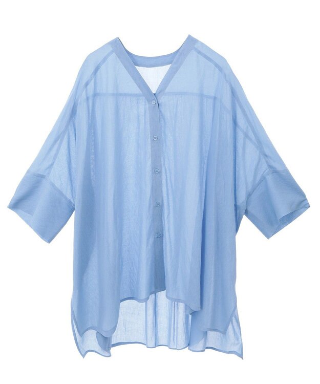 AMERICAN HOLIC 【接触冷感】Ｖネックシアー半袖ＢＩＧシャツ Sax