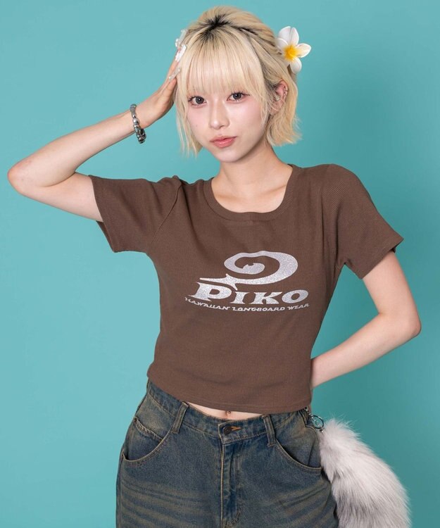 WEGO 別注PIKOラメ　リブT ブラウン
