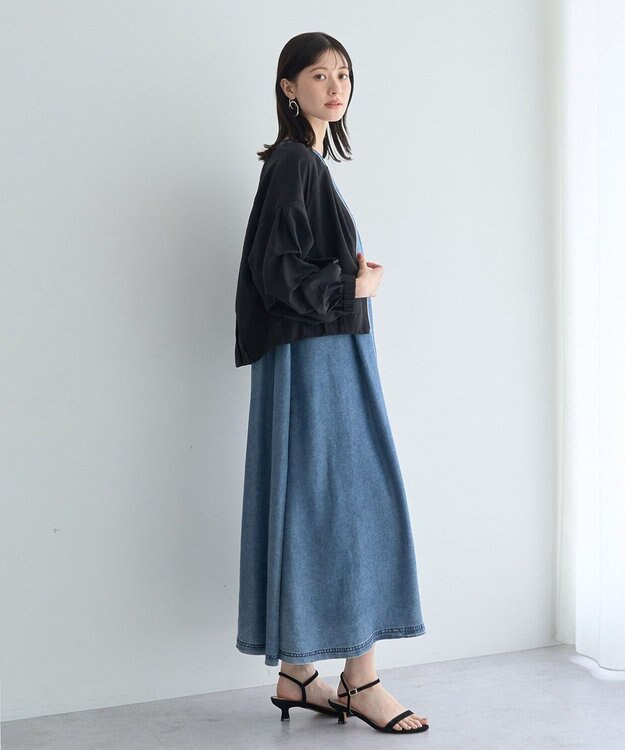 YECCA VECCA バイオ加工ヴィンテージデニムタックワンピース Indigo