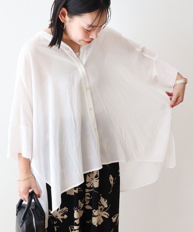 AMERICAN HOLIC 【接触冷感】Ｖネックシアー半袖ＢＩＧシャツ Off White