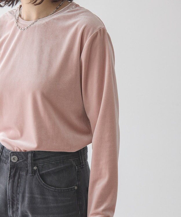 AMERICAN HOLIC ベロアクルーネックカットプルオーバー Pink