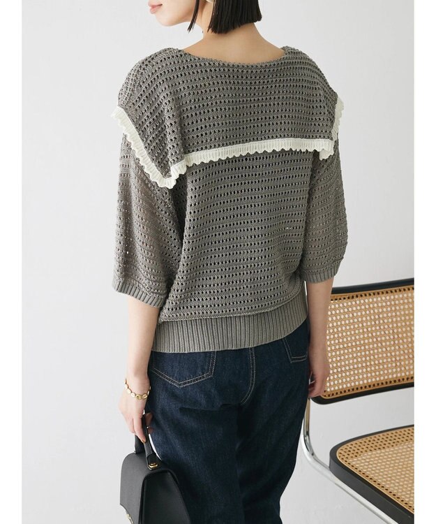Green Parks クロシェ風セーラーカラーニット Gray