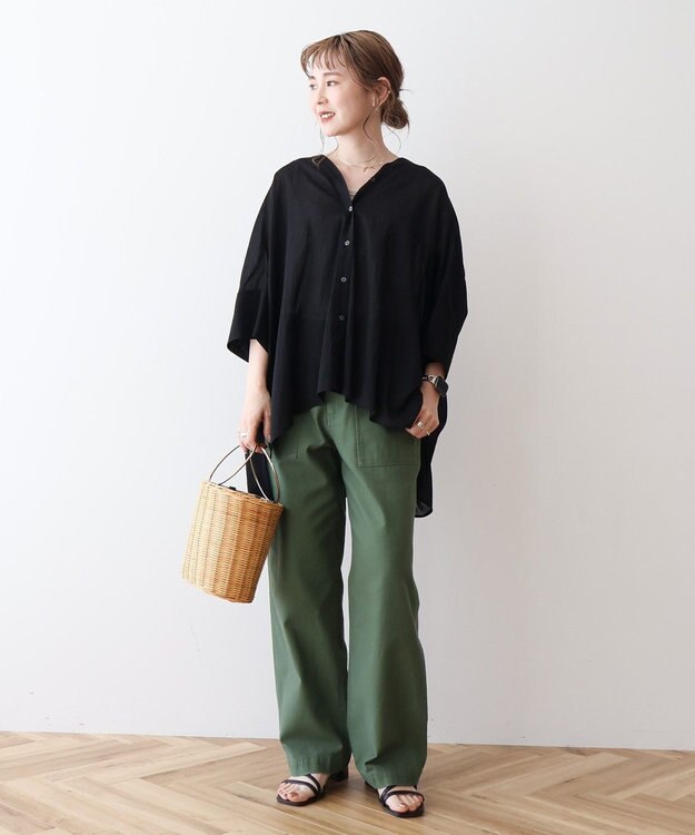 AMERICAN HOLIC 【接触冷感】Ｖネックシアー半袖ＢＩＧシャツ Black