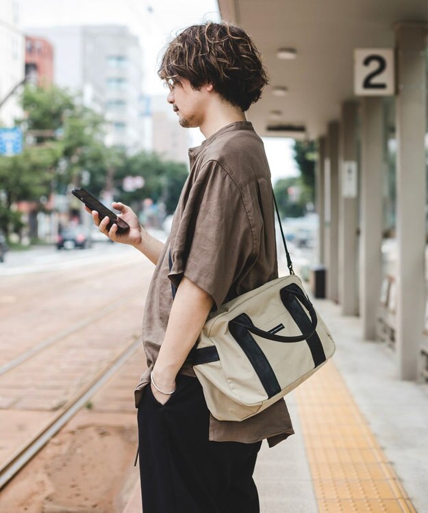 YUSHI EVER - BOSTON SHOULDER ナイロン 本革 ボストンショルダー ベージュ