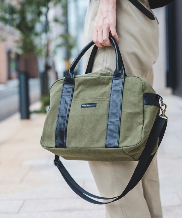 YUSHI EVER - BOSTON SHOULDER ナイロン 本革 ボストンショルダー オリーブ