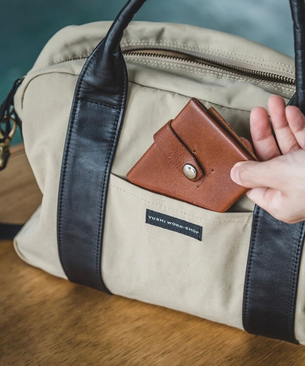 YUSHI EVER - BOSTON SHOULDER ナイロン 本革 ボストンショルダー ベージュ