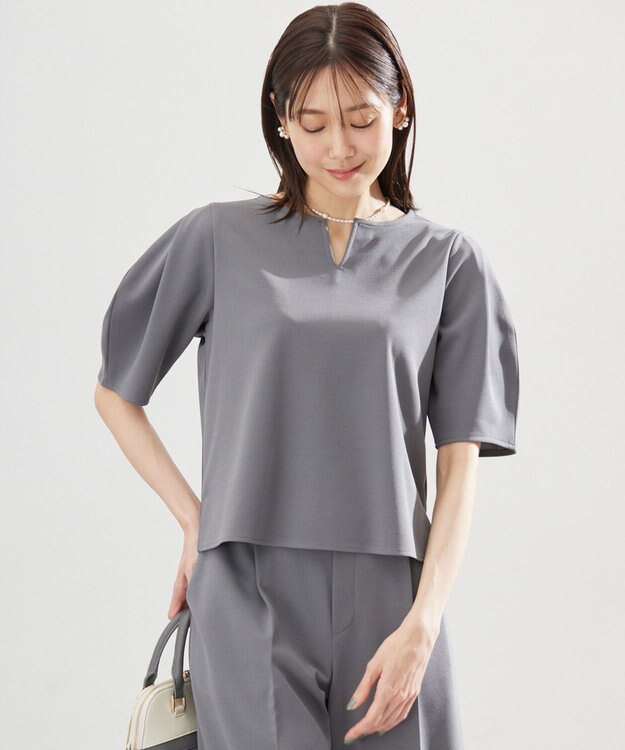 組曲 S 【WEB限定】ジョーゼットジャージーランタンスリーブ5分袖 ブラウス グレー系
