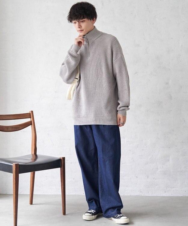 WEGO オーバーフィットハーフジッププルオーバー ライトグレー