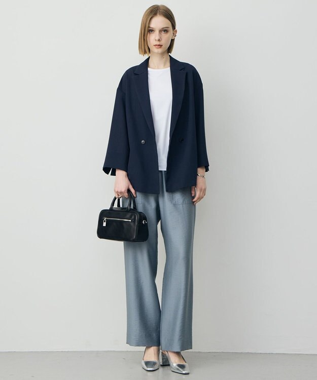 ICB L ドライアセテートスラブ 8分袖ジャケット ネイビー