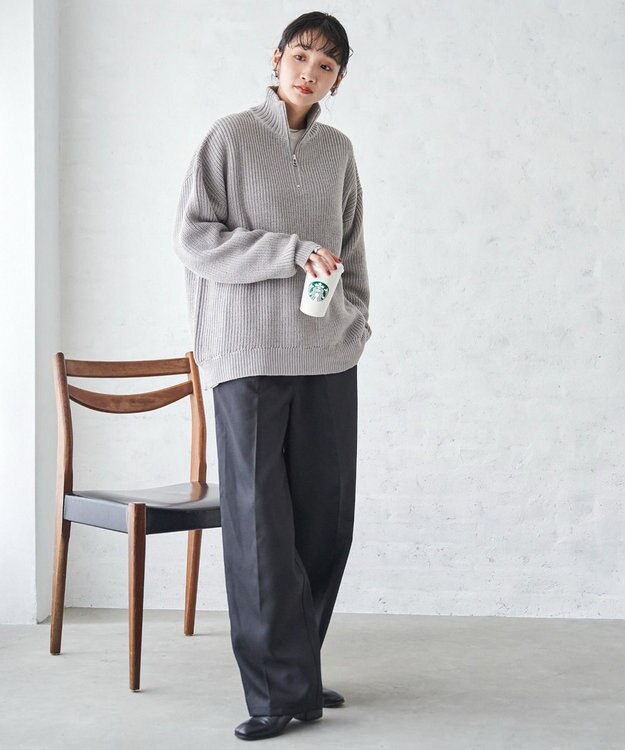 WEGO オーバーフィットハーフジッププルオーバー ライトグレー