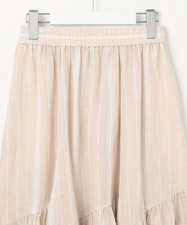 23区 【洗える】LIBECO ティアード スカート ベージュ×ホワイトストライプ