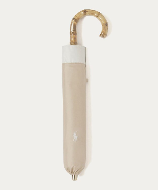 MOONBAT 【WEB限定/遮光率100%/遮熱/UV】POLO RALPH LAUREN（ポロ ラルフローレン）晴雨兼用日傘 ポロポニー ワンポイント刺繍  バイカラー 折りたたみ傘 楽折 ベージュ×オフ