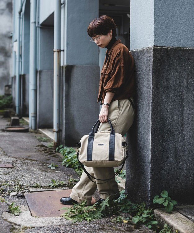 YUSHI EVER - BOSTON SHOULDER ナイロン 本革 ボストンショルダー ベージュ