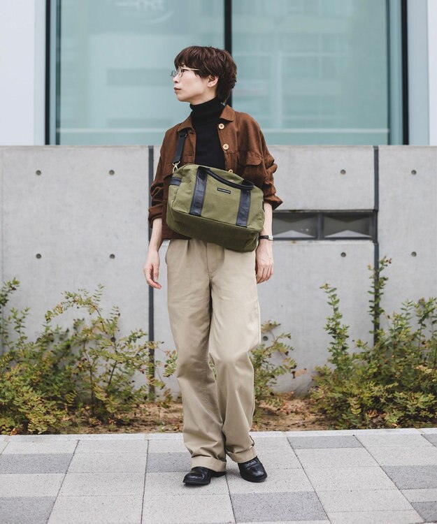 YUSHI EVER - BOSTON SHOULDER ナイロン 本革 ボストンショルダー オリーブ