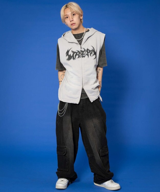 WEGO ノースリーブグラフィックZIPパーカー グレー