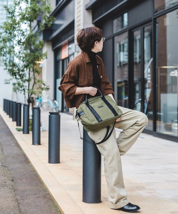 YUSHI EVER - BOSTON SHOULDER ナイロン 本革 ボストンショルダー オリーブ