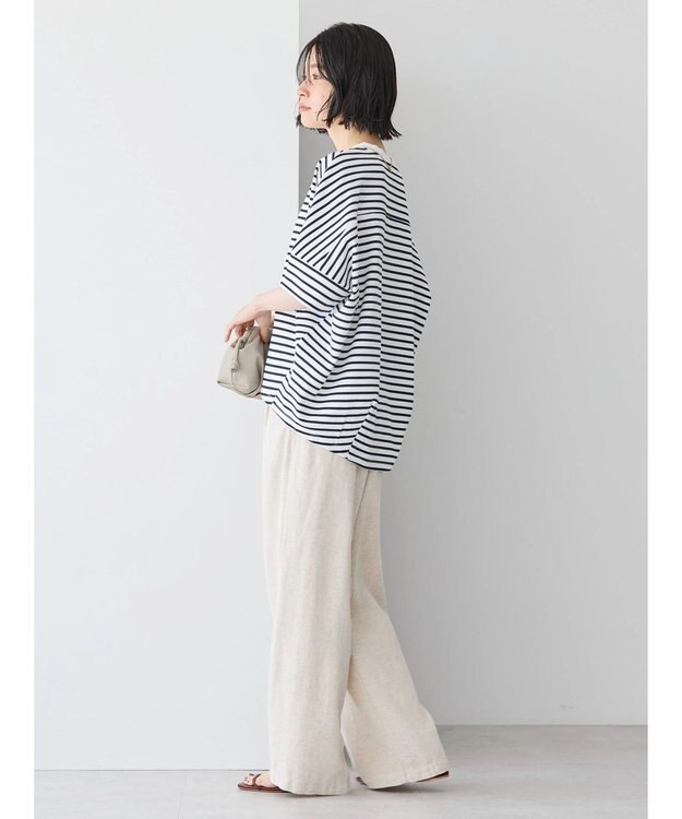 AMERICAN HOLIC 抗菌防臭＋接触冷感　コクーンカットプルオーバー Border Ivory