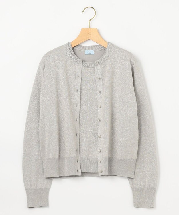 組曲 S 【WEB限定・2SET】5分袖ラメ入りアンサンブルニット シルバー系