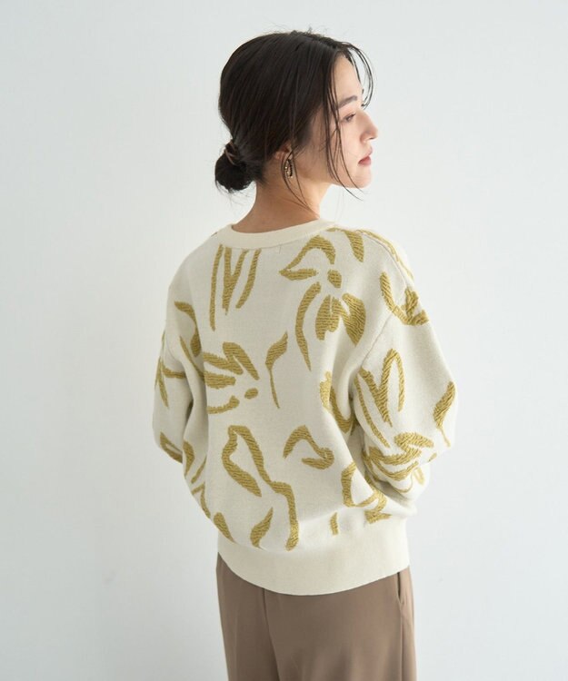 YECCA VECCA アート柄ふくれジャガードニット Ivory