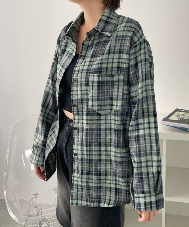 WEGO オーバーサイズチェックネルシャツ グリーン
