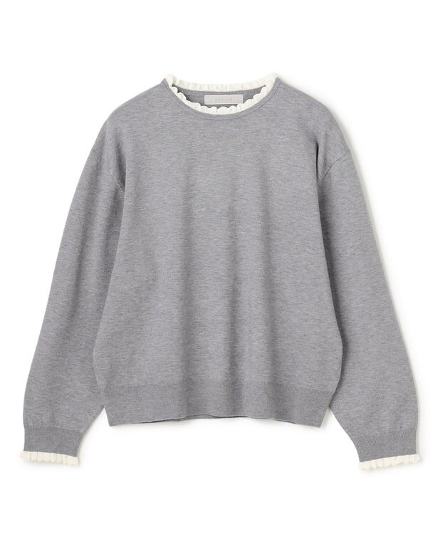 UNFILO フリルトリミング ニット グレー×エクリュ