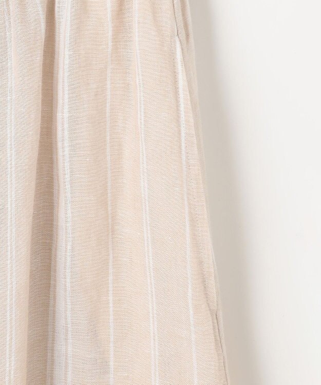 23区 【洗える】LIBECO ティアード スカート ベージュ×ホワイトストライプ