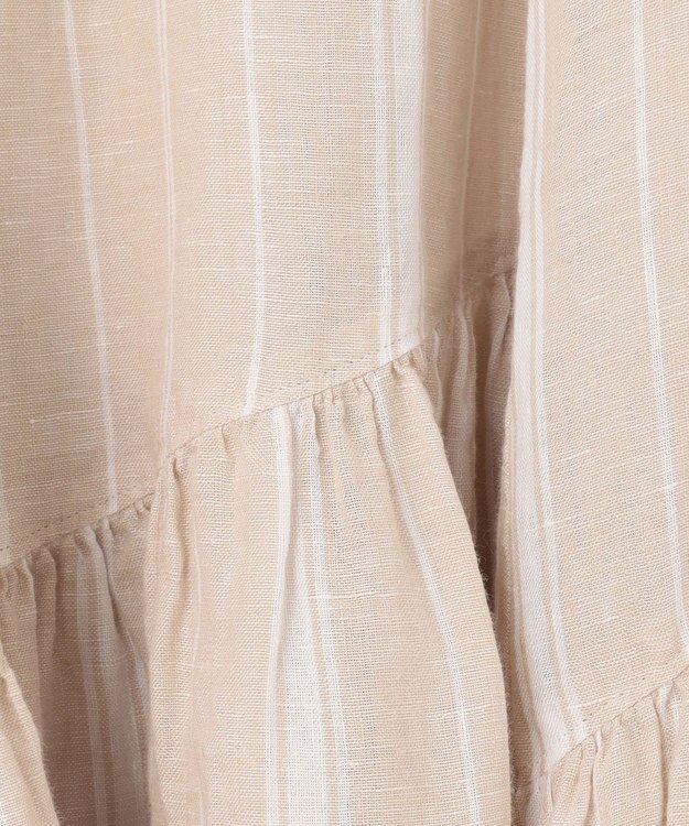 23区 【洗える】LIBECO ティアード スカート ベージュ×ホワイトストライプ